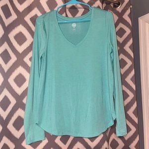 So v neck dressy long sleeve shirt, teal